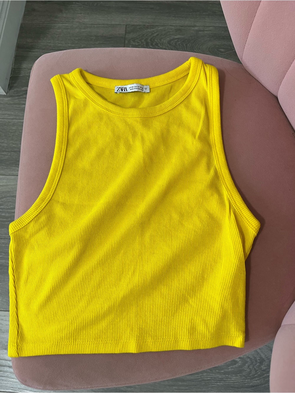 Zara Bright Yellow Ribbed Cropped Tank Top